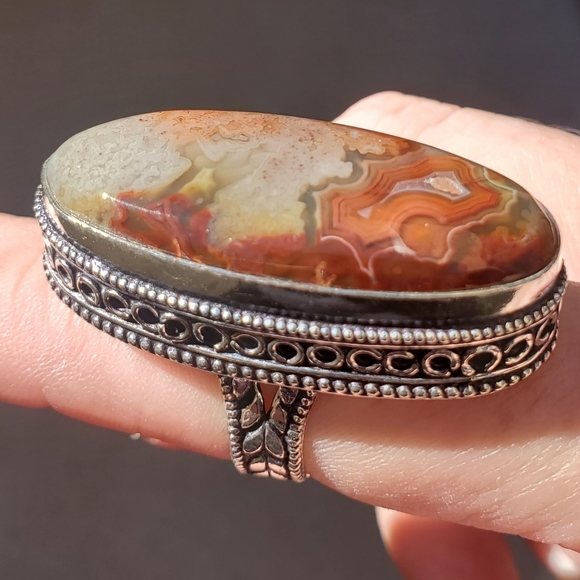 New Oversized Crazy Lace Agate 925 Silver Statement Ring. - Picture 14 of 15